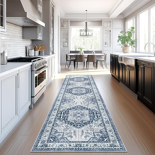 Madane Washable Runner Rug - 2x8 Runners for Hallways Kitchen Non-Slip Runner Rugs Ultra-Thin Laundry Room Rug Throw Carpet Runner for Entrance Living Dinning Room Foyer (Navy/White, 2 x 8)