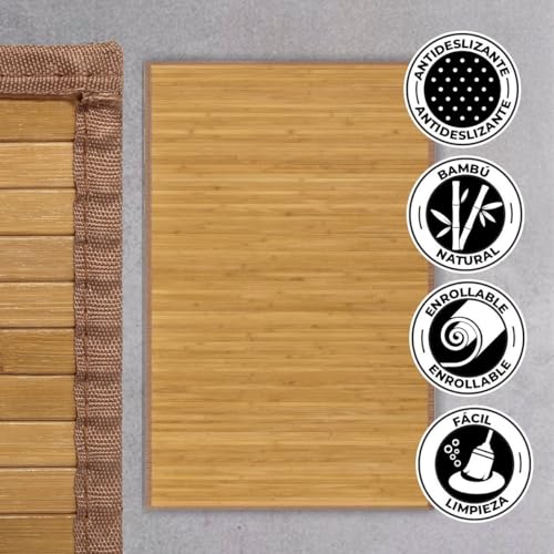 Miniatura 3 de Lolahome Alfombra De Bambú Marrón Claro De 140x200 Cm, Antideslizante, Anti Manchas, Resistente A La Humedad, Para Salón, Dormitorio, Cocina, Baño, Pasillo, Garaje