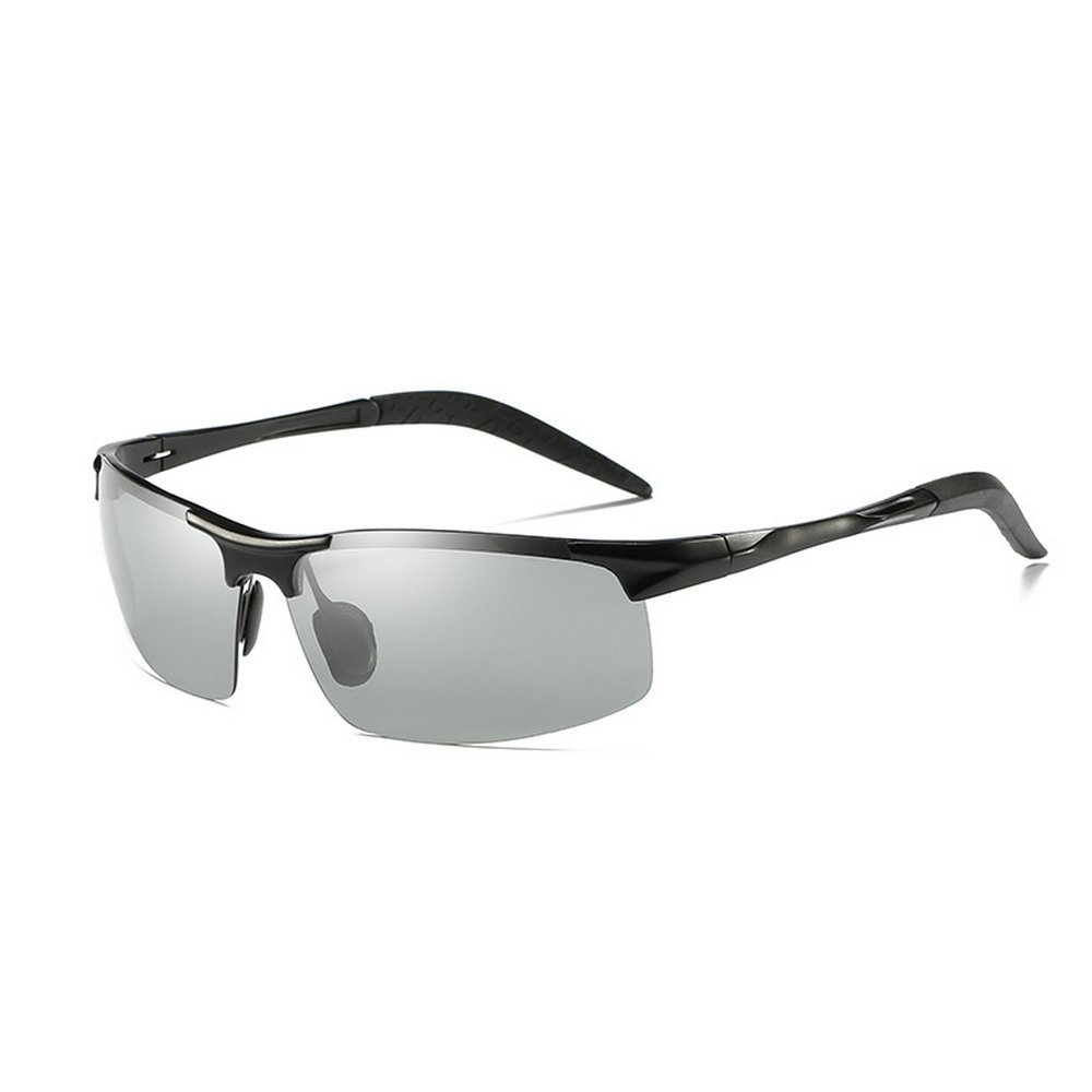 MINCL/Polarized Photochromic Lens Sunglasses Driving Cycling Semi Frame Photosensitive Eyewear for Men (black-photochromat...