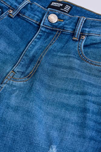 Image of SNITCH Men Jeans Casual Wear | Straight Fit Mid Rise Solid Pattern | Comfortable Cotton Blend with Medium Stretch for All Seasons