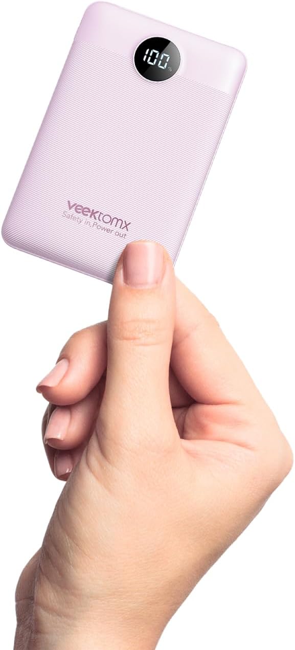 VEEKTOMXSmall Portable Charger, Mini Power Bank 10000mAh, PD 22.5W Fast Charging USB-C Battery Bank, Travel Essentials Dual Voltage External Portable Powerbank for iPhone/Samsung/Google Pixel, Purple