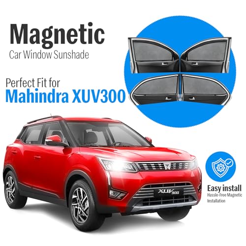 Image of Autofact Magnetic Car Sunshades Compatible with Mahindra XUV 300 (Set of 4) - Easy Installation, UV Protection, Keeps Car Cool (Front 2 with Zippers for Easy Access, Rear 2 Without Zippers)