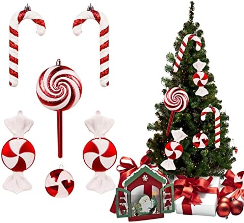 ZWMBYN 6 Pcs Christmas Tree Candy Cane Hanging Ornaments, Christmas Plastic Peppermint Candy Lollipop Ornament Set, Christmas Tree Decorations Xmas Tree Pendant for Home Party Supplies