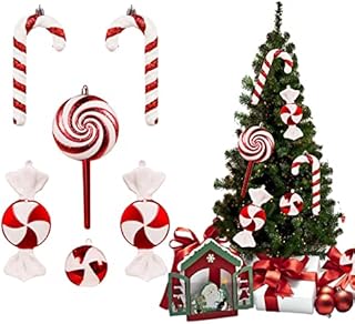 ZWMBYN 6 Pcs Christmas Tree Candy Cane Hanging Ornaments, Christmas Plastic Peppermint Candy Lollipop Ornament Set, Christmas Tree Decorations Xmas Tree Pendant for Home Party Supplies
