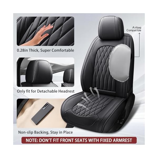 WELLDO Car Seat Covers Full Set, Leather Seat Covers for Cars, Car Seat Protector Waterproof, Non-Slip Car Interior Covers Full Set Universal Automotive Seat Covers for Most Cars SUVs, Black - Image 5