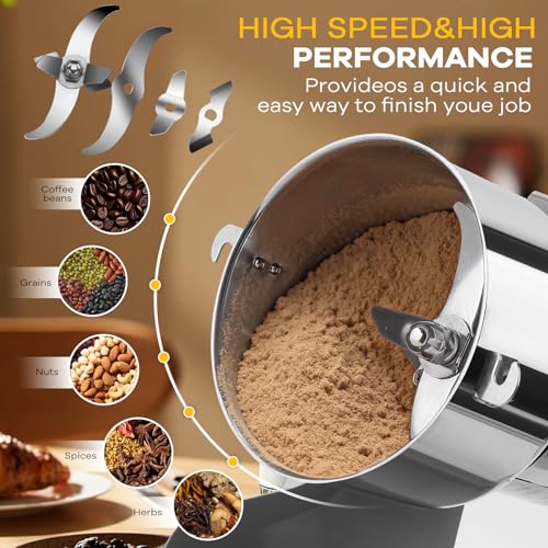 2500G Electric Grain Grinder Mill，110V Swing-Type 304 High-speed Spice Herb Mill Commercial Powder Machine for Dry Cereals Grain Herb Spice Coffee Corn Bean Pepper, Etc.,(2500G High-Speed) by Dren KTrain - Image 2