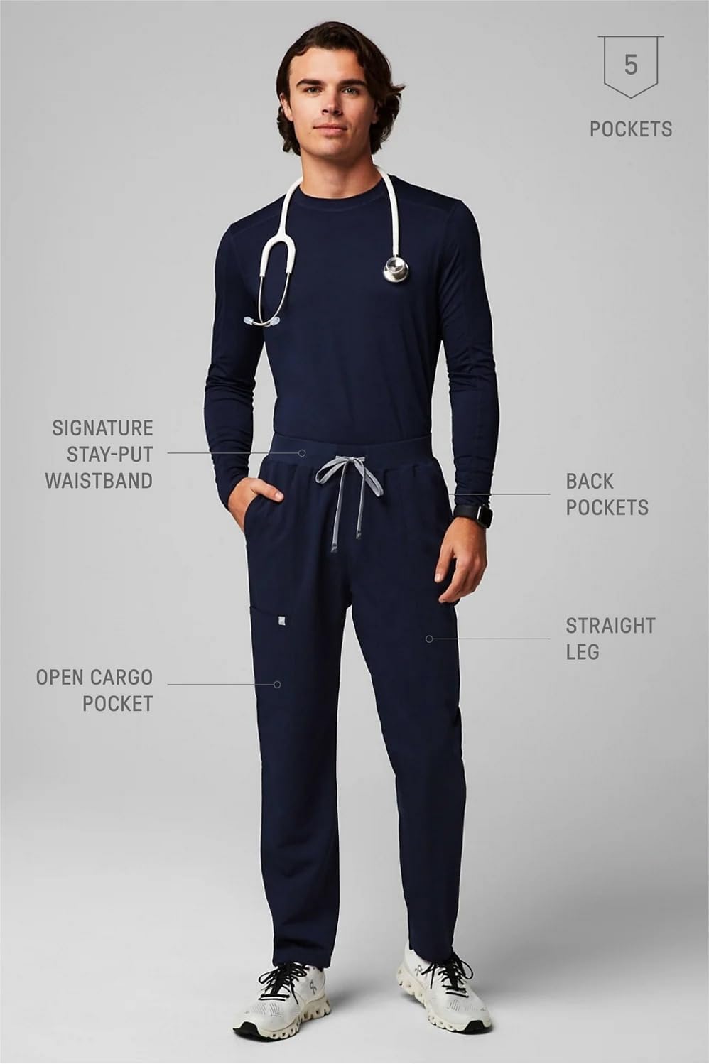 Fabletics Men's Intake Scrub Pant - MotionTech, 4-Way Stretch, Wrinkle-Resist, Anti-Shrink, Navy, Reg, XL