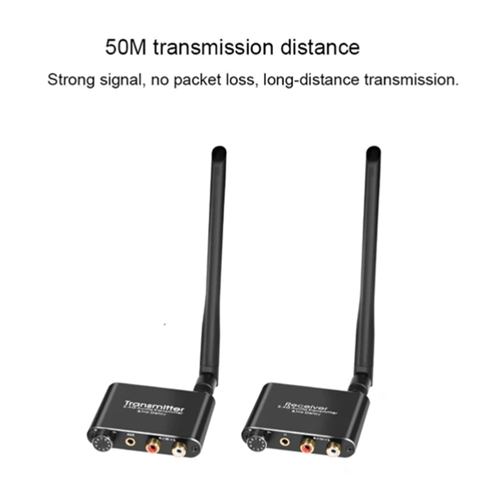 2X Transmisor y Receptor de MúSica de Audio InaláMbrico 50M 2.4G con Adaptador de Audio InaláMbrico R/L de 3,5 mm para DVD TV Computadora CD
