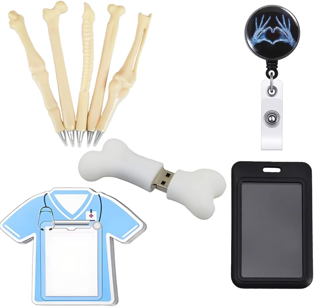 Medical Professional Theme Gift Set - Fun Bone USB Flash Drive 8GB, Badge Reel, Badge Holder, Bone Pens, Nurse Sticky Notes Pad