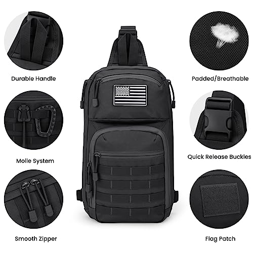 G4Free 10L Tactical EDC Sling Bag Backpack Military Molle Chest Shoulder Assault Pack for Concealed Carry(Black)