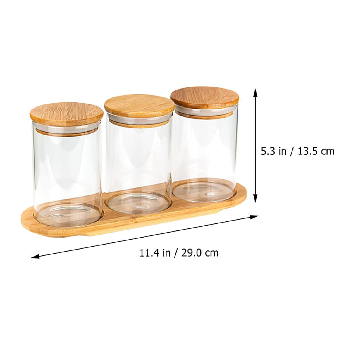 TOYANDONA Set 3 Barattoli Porta Spezie in Vetro Coperchio e Base in Bambù Contenitori Sigillati per Conservazione Alimentare Multiuso per Cucina e Dispensa Design Trasparente e Stabile