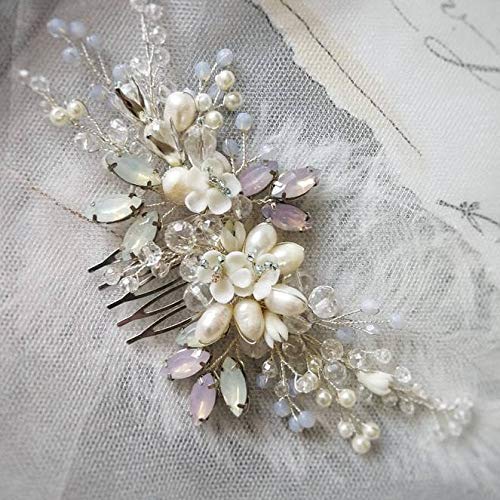 Peine de cabello con cristales para boda plateado miniatura 3