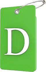 Pacote com 2 etiquetas de bagagem para malas, 26 etiquetas de identificação de bagagem de viagem com letra inicial etiquetas de identificação totalmente dobráveis com laço de aço inoxidável (verde