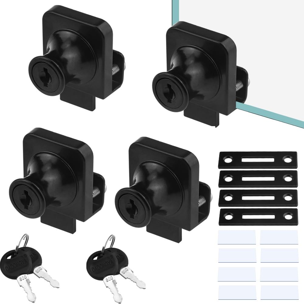 Serrure en verre pour vitrine TOVOT lot de 4 pour porte simple 5-8 mm clés identiques