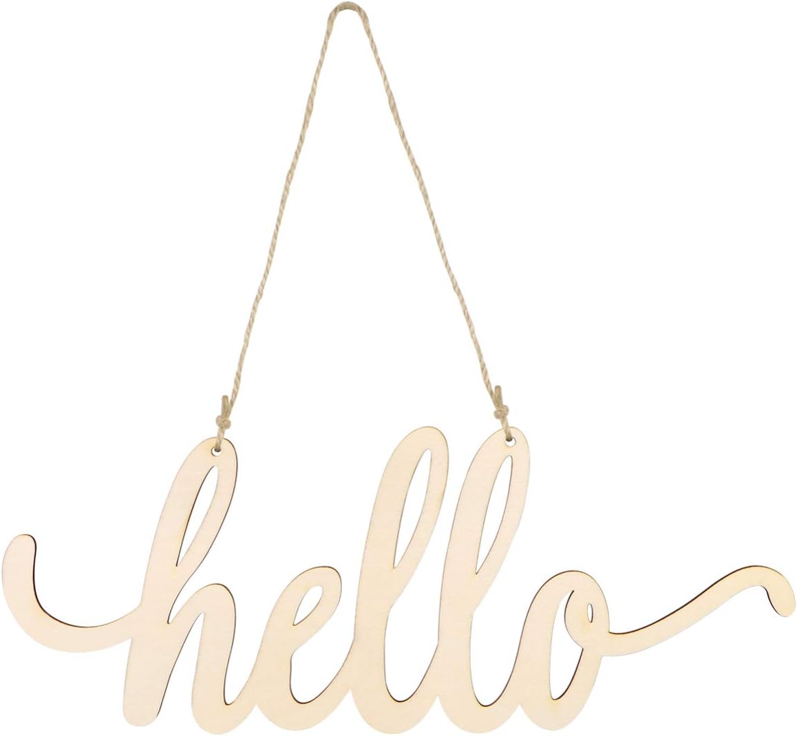 Vosarea Hello Wooden Letter,Hello Wood Hanging Sign,DIY Block Word Sign Wall Christmas Wreath Decor Wooden Door Art (13.7x5.3in)