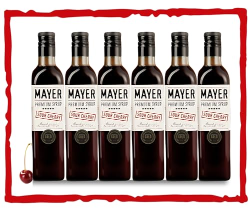 Image of Mayer Premium Artisan Hungarian Sour Cherry Syrups - Award-Winning, Real Fruits and 3 Natural Ingredients, Vegan, Gluten Free, Dairy Free, Versatile for Beverages & Desserts - No Artificial Additives, Rich Authentic Flavor ( 16.9 Fl oz. / 500 ml, Sour Cherry - 6Pack )