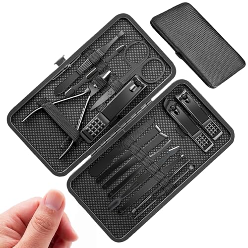 MisFun 15pcs Kit Manucure, Pedicure Kit Complet Set Manucure, Kit Manucre Pedicure Ensemble de Ciseaux à Ongles en Acier Inoxydable pour Femmes et Hommes, Ensemble D'ongles Emballé Dans Un Sac en Cuir