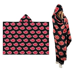 Franco Naruto Anime Akatsuki Cloud Bedding Super Soft and Cozy Wearable Hooded Throw Blanket, 70 in x 50 in (Official Licensed Product) Collectibles