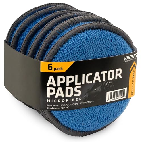 VIKING Microfiber Car and Tire Wax Applicator Pads and Cleaning Pads – Blue/Grey, 5 in. Diameter, 6 Pack