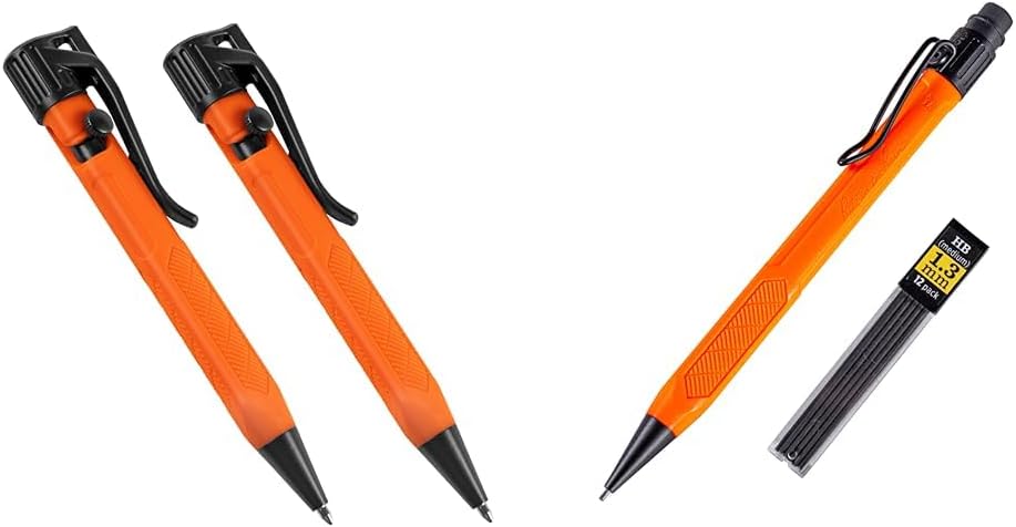 Rite in the Rain Weatherproof Orange Mini Bolt-Action Pen - Black Ink, 2 Pack (No. OR20-2) & Weatherproof Mechanical Pencil, Orange Barrel, 1.3mm Dark Lead, 12 lead refills (No. OR15)