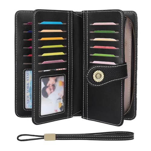 Image of FALAN MULE Wallets for Women Trifold Wristlet Wallets Large Capacity RFID Blocking Ladies Purse Credit Card Holder