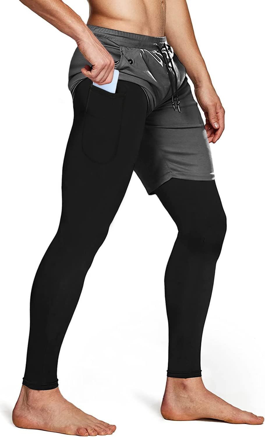 Aolesy Men's 2 in 1 Running Pants, Gym Workout Compression Pants for Men Training Athletic - Image 2