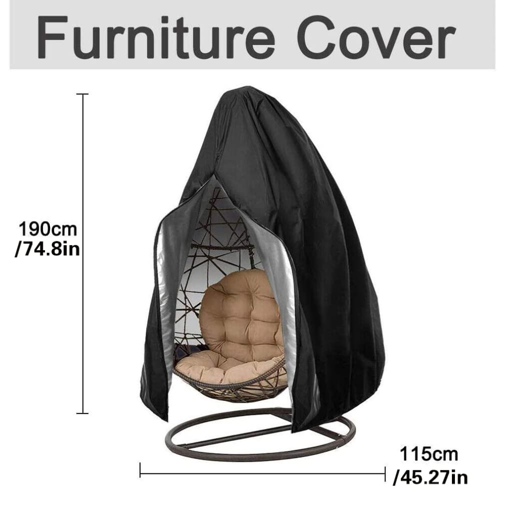 Neroyaner Patio Hanging Egg Chair Cover, Waterproof Egg Hanging Chair Cover with Zipper 190115cm Oxford Cloth Heavy Duty Balcony Hanging Chair Cover