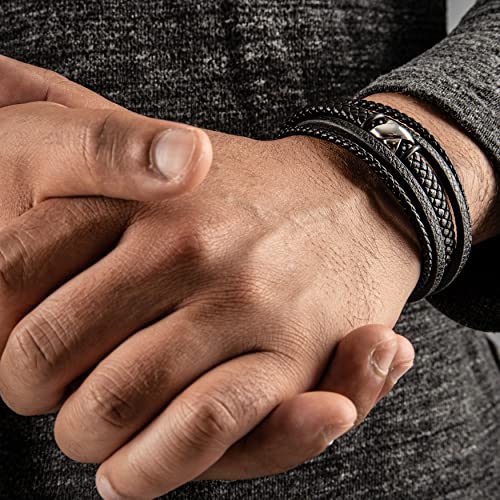 Image of SERASAR Premium Leather Bracelet Men | Stainless Steel Magnetic Clasp | Three Colors | Jewelry Box Included