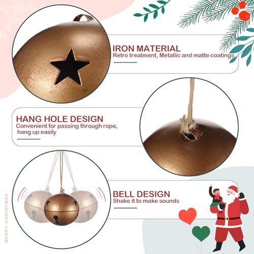 Tandefio Giant Christmas Vintage Bells Christmas Tree Ornaments Set of 5.5" 4.7" 4" H Decorative Bells with Jute Hanging Rope for Door Knob Home Garden Decor DIY Craft(Gold) by Tandefio - Image 4