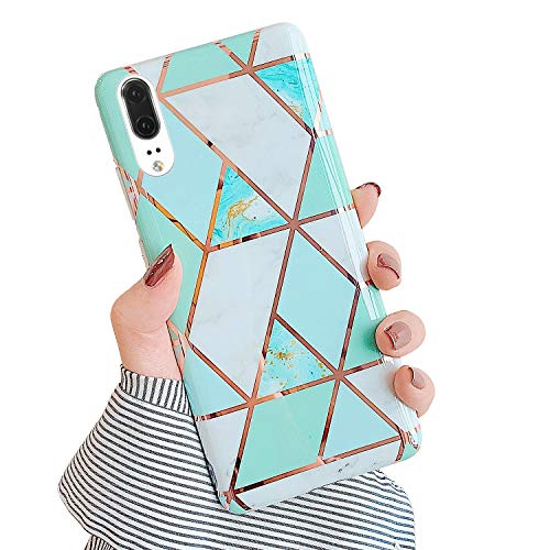 Robinsoni Case Compatible with Huawei P20 Cover Silicone TPU Case Marble Mirror Reflection Case Colorful Plating Back Cover Ultra Thin Silicone Bumper Case Marble Case Red