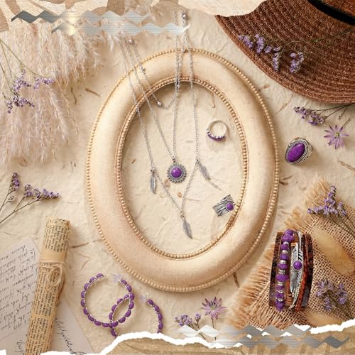 Image of Ecally Bohemian Western Jewelry Turquoise Set Women Country Pendant Long Choker Layered Bracelets Earrings Ring for Women