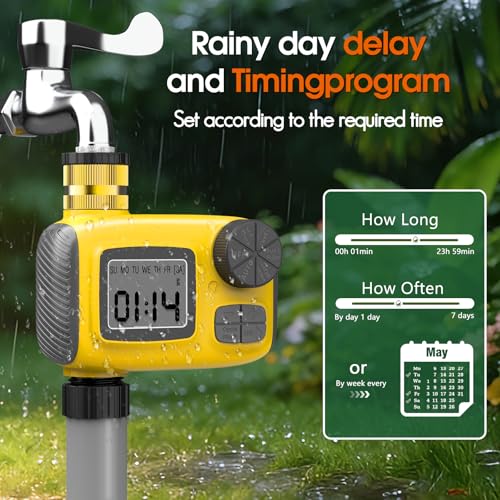 Image of 98FT 1 /2 inch Drip Irrigation System Kit with Smart Water Timer for Garden,Automatic Watering System with 20pcs 360 Adjustable Copper Nozzles, Irrigation System for Garden,Yard, Lawn,Greenhouse