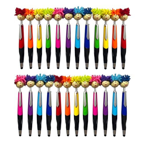 24 Pcs Mop Head Pens, Funny Pens, Doll Writing Click Pen, Mophead Ballpoint Pens Plush Hair, Decorative Signing Pens Home School Office Recognition Gifts and Employee Appreciation