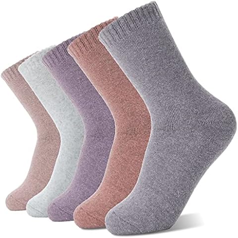 Sandsuced Wool Warm Socks for Women Winter Hiking Thick Boot Thermal Cozy Crew Work Soft Ladies Socks 5 Pack（Solid Color F） Cover