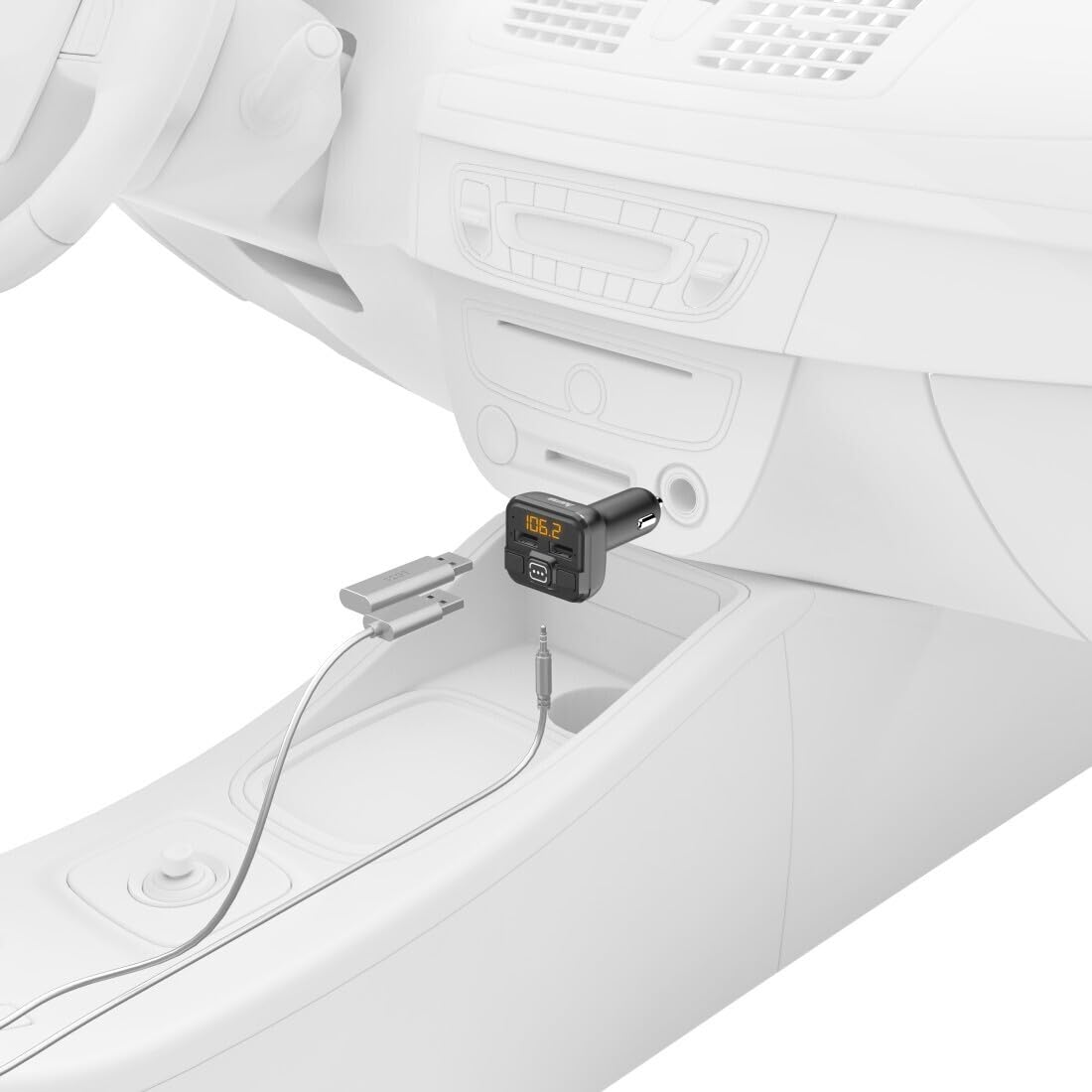 Hama Transmiter FM do radia samochodowego z AUX, USB i ładowarką samochodową (adapter samochodowy do zapalniczki samochodowej z gniazdem jack 3,5 mm i 2 portami USB do pendrive'a i do ładowania), czarny