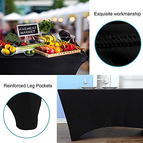 Reliancer 2 Pack 8Ft Rectangular Spandex Table Cover Four-Way Tight Fitted Stretch Tablecloth Table Cloth For Outdoor Party Dj Tradeshow Banquet Vendor Wedding Celebration (2Pc 8Ft, Black) #TOP4