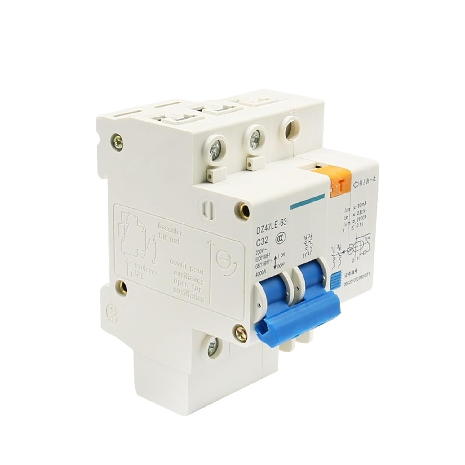 2RD58I8PM Circuit breaker2P DZ47-63LE Dc 12v Cell Reset Mini Breaker Device Residual Current Operator 1Pcs(25v)
