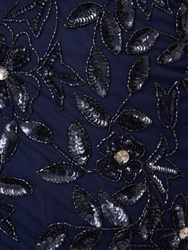 Adrianna Papell Women's Bead Long Dress with Godets, Light Navy, 24 Plus