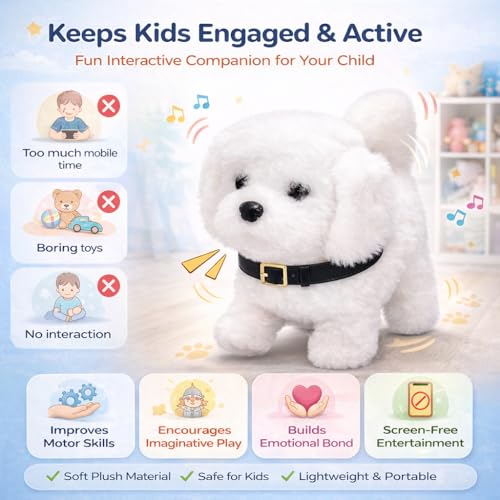 Image of Livello Hopping Walking Talking Sound Dog with Moving Tail, Head Shake & Realistic Actions Soft Plush Interactive Animal Toy, Fun Gift & Childhood Companion White Pack of-2