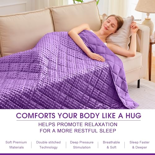 Purple Weighted Blanket for Adults 12lbs, 48"x72", Twin Full Size Cooling Minky Heavy Throw Blanket for 110-130lbs, Soft Winter Thick Big Blankets Weighted Comforter Gift for Sleeping