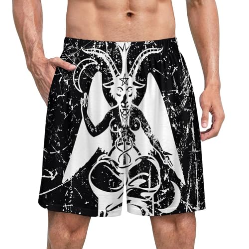 Satanic Goat Baphomet Mens Pajama Shorts Soft Pj Pants Lightweight Sleep Short with Pockets