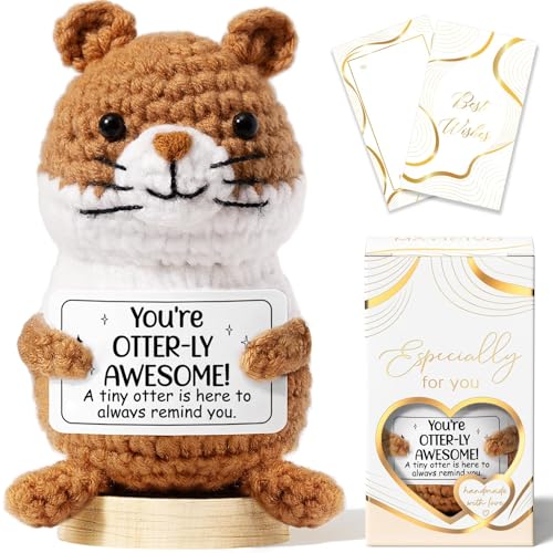Emotional Support Crochet Plush Positive Otter Inspirational Cheer Gifts for Women, Handmade Crochet Awesome Gift Thank You Birthday Christmas Teacher Appreciation Gifts for Coworker Nurse Mom Friend