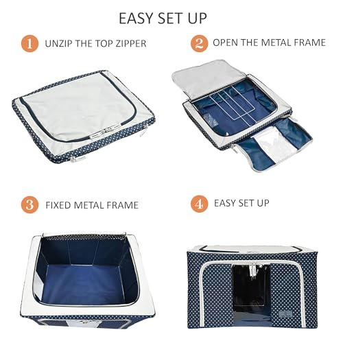 Image of Yellow Weaves Polyester Foldable Cloth Storage Box /Wardrobe Organizer - 66 Ltr, 1 Piece, Blue, 33 Cm, 40 Cm