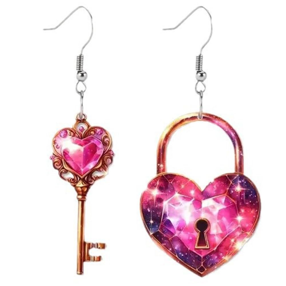 Eioi & Lmnm Women's Acrylic Pink Love Lock and Key Asymmetric Dangle Earrings, Padlock & Key Magic Love Drop Earrings, Valentine's Day Creative Earrings, Aesthetic Love Asymmetrical Dangling Statement
