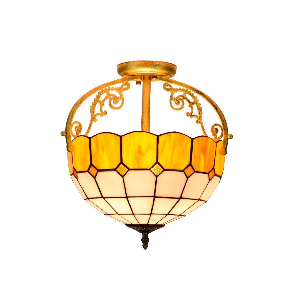 LYMSXAZOU Stained Glass Ceiling Lighting 30CM European Mediterranean Corridor lamp Bathroom Glazed Yellow Dining Room Aisle Half Light