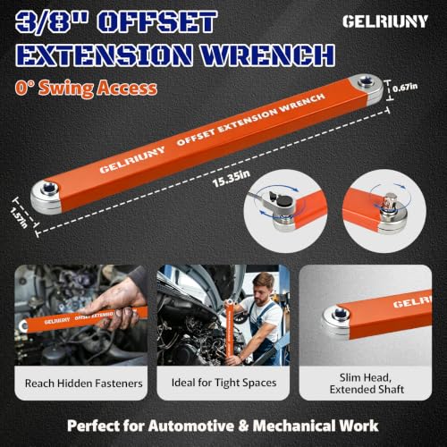 Image of 6 Pcs Offset Extension Wrench Set, 3 Extension Clamps with 24T&72T Ratchets | Includes 1 /4 inch 3 /8 inch 1 /2 inch Drive Adapters. Premium forged offset wrench kit for auto, DIY and all hard-to-reach tight spaces