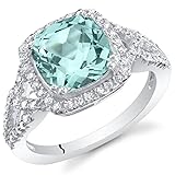 PEORA Simulated Paraiba Tourmaline Ring in Sterling Silver, 2 Carats total Cushion Cut, Enchanting Halo Design, Comfort Fit, Size 7, Engagement, Statement Ring, Sparkling Paraiba Blue