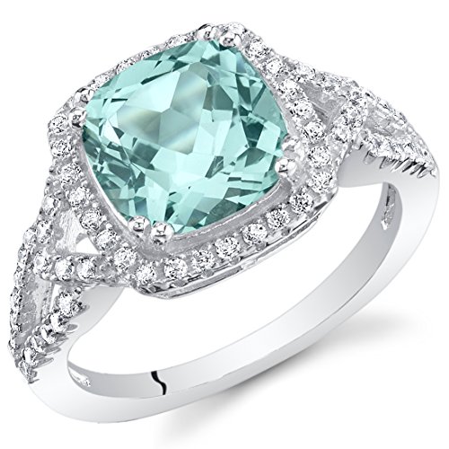 Peora Simulated Paraiba Tourmaline Ring in Sterling Silver, 2 Carats Total Cushion Cut, Enchanting Halo Design, Comfort Fit, Size 6 Peora Simulated Paraiba Tourmaline Ring in Sterling Silver, 2 Carats Total Cushion Cut, Enchanting Halo Design, Comfort Fit, Size 6