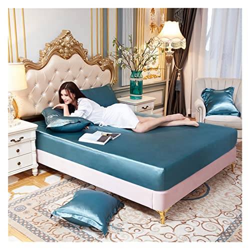 Sabanas Frias Juego De Sábanas Satén Puro Lujo For Cama Matrimonio, Sábana Bajera Individual Doble con Banda Elástica(Yue guang LAN,US Full Size 3 pcs)