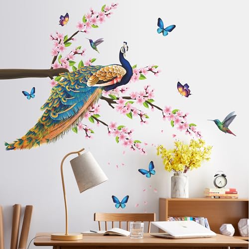 Vinilos decorativos con flores y pavo real rosa miniatura 7